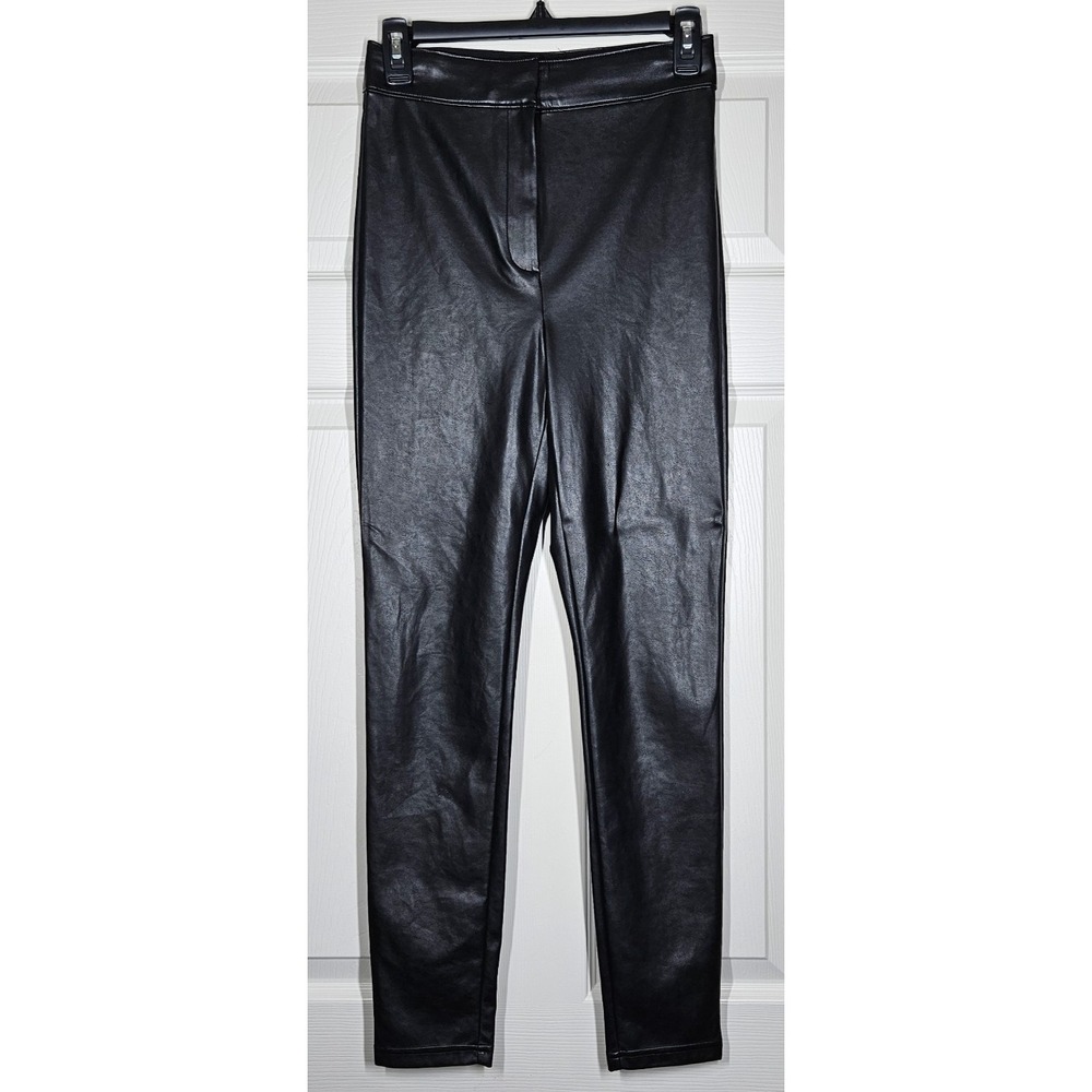 Babaton By Aritzia Caspian Pants Women's Sz 2 Vegan Leather Black High Rise Slim